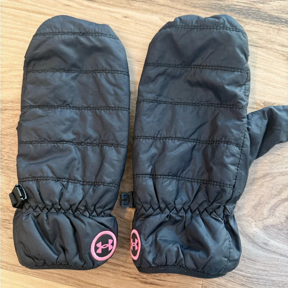 Under Armour Toddler/Little Kid Black Mittens with Pink Logo